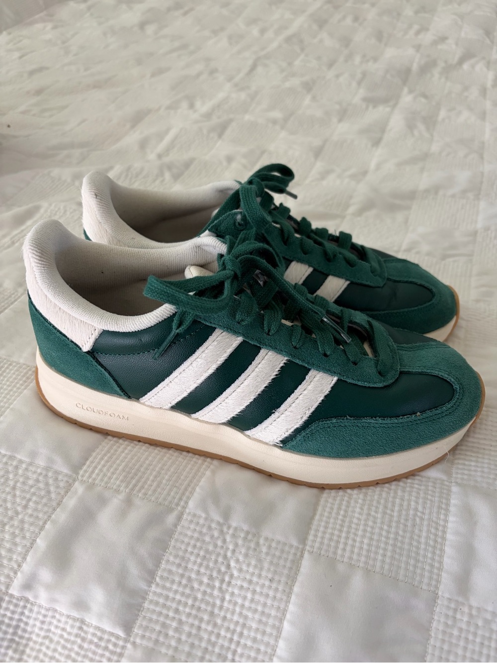 adidas Green and White Retro Cloudfoam Runner Sneakers